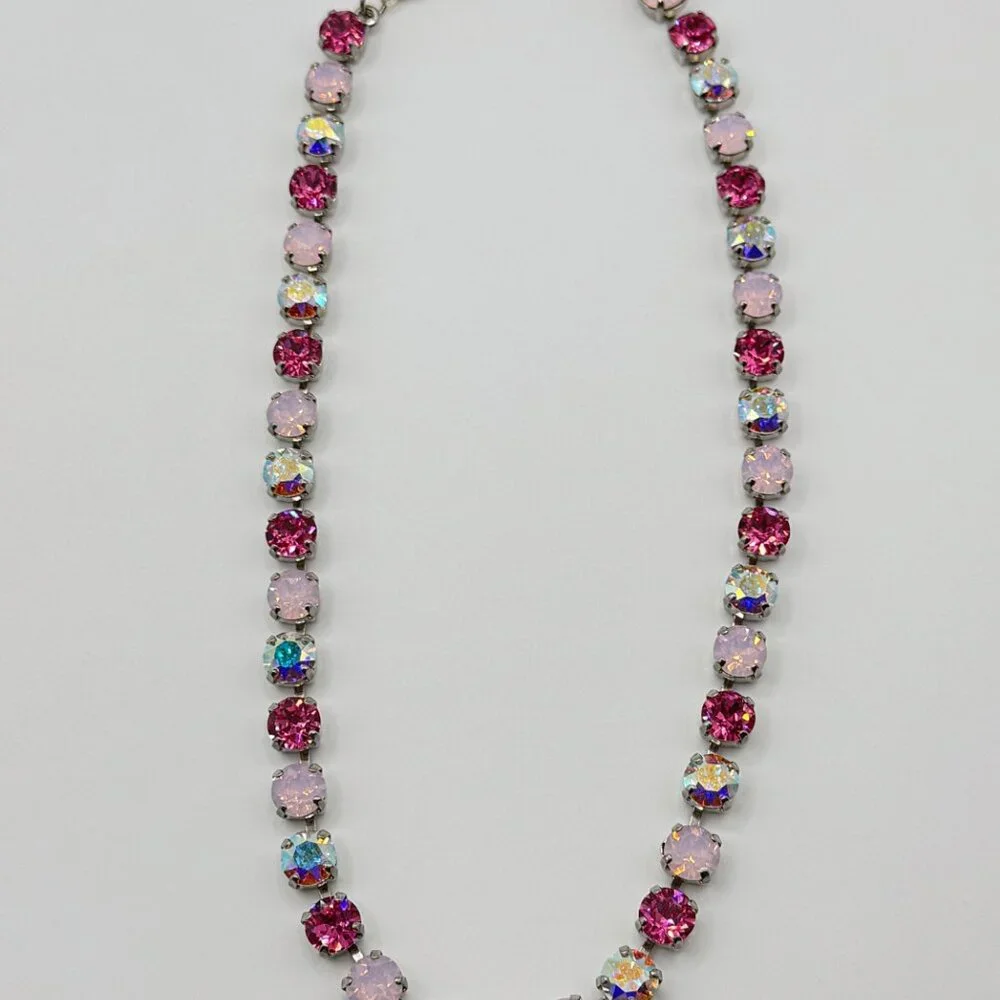 Handmade Swarovski Crystal Necklace | Pink, Fuchsia & Iridescent Elegant Jewelry - Picture 3 of 7